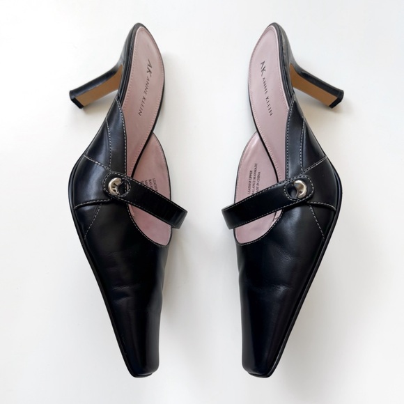 Vintage 2000s Anne Klein Leather Mule Heels Y2K 90s - Picture 3 of 9